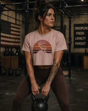 "Retro Elk Sunset" Crop Tee
